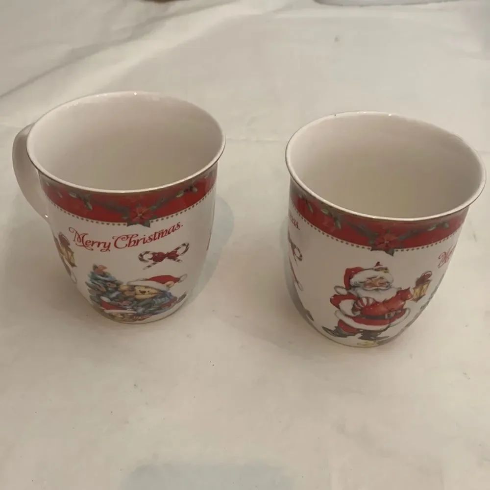 Alpine Cuisine New Bone China Set Of 2 Jumbo Mugs 19 Ounces Each Merry Christmas